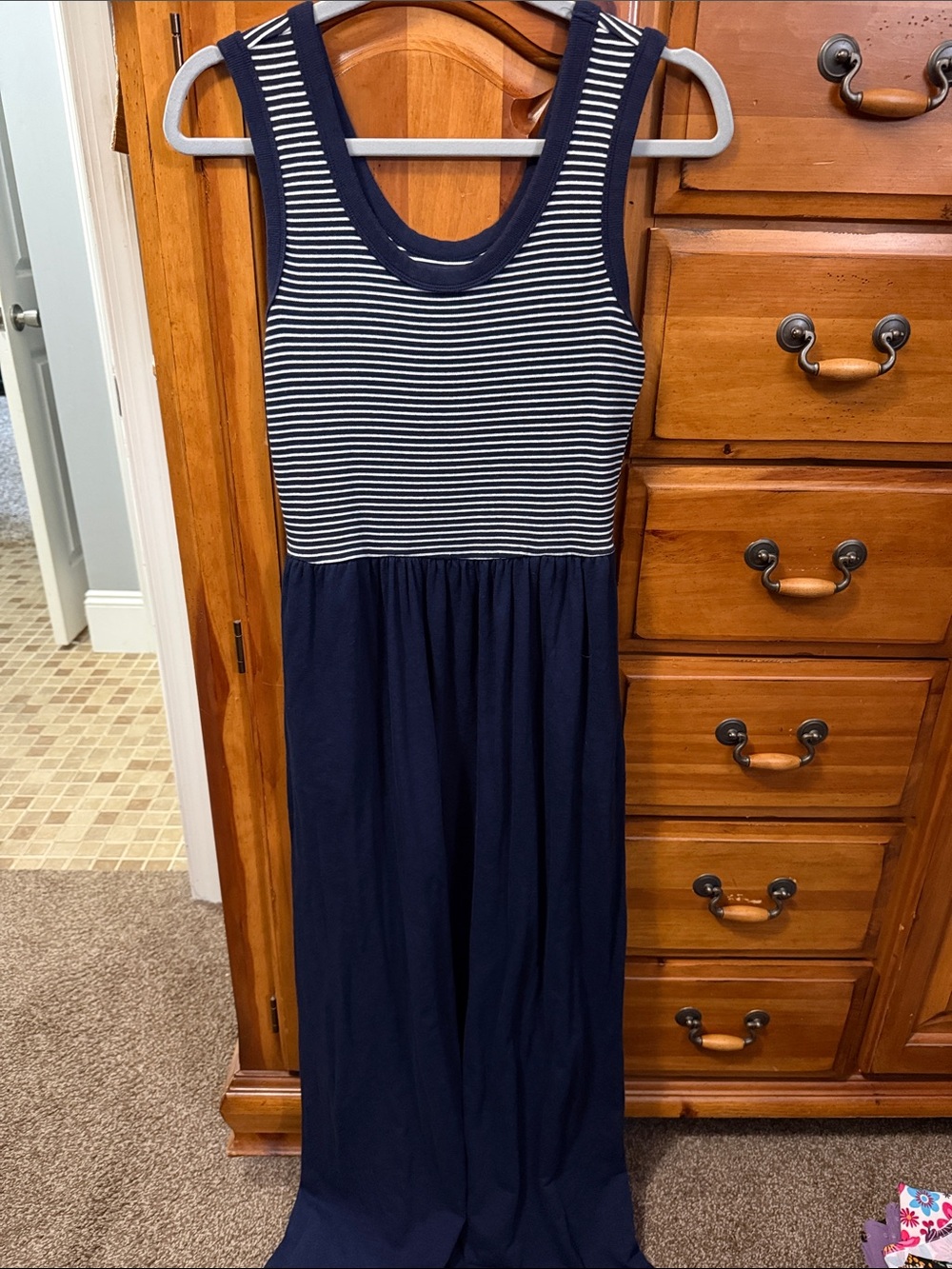 Navy Striped Tank Maxi Dress